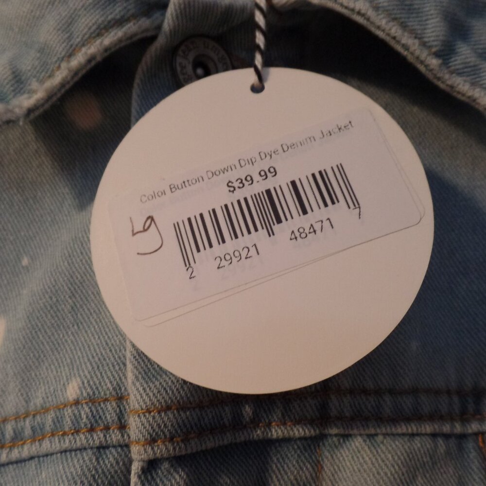 Umgee Denim Bleach Distressed Jean Jacket NWT LARGE - Picture 9 of 11